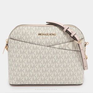 MK Jet Set Travel Medium White/Blush Pink Signature Coated Canvas Crossbody Bag